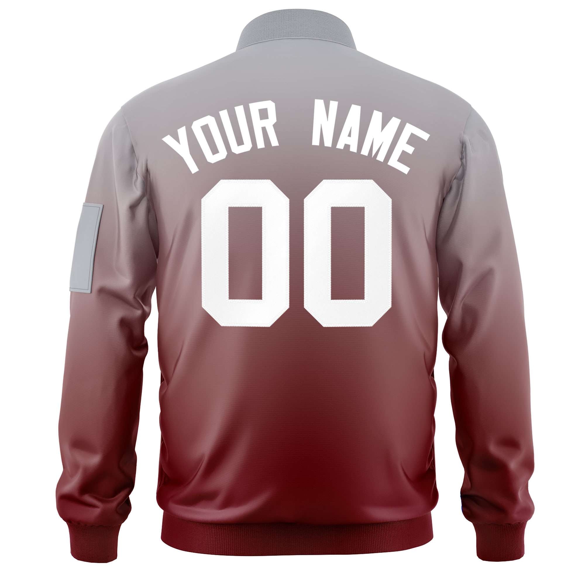 Custom Gray Crimson-White Varsity Full-Zip Gradient Fashion Letterman Bomber Jacket