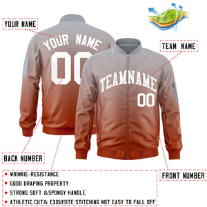 Custom Gray Orange-White Varsity Full-Zip Gradient Fashion Letterman Bomber Jacket