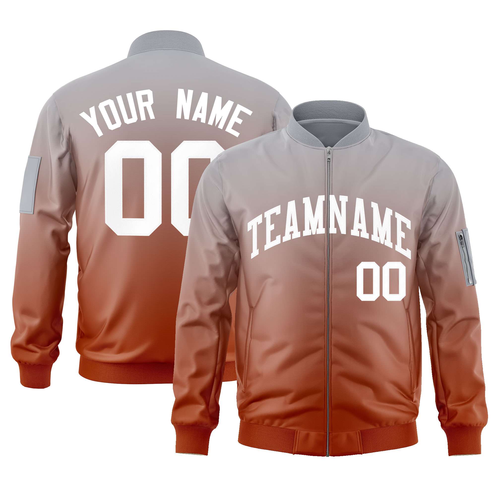 Custom Gray Orange-White Varsity Full-Zip Gradient Fashion Letterman Bomber Jacket