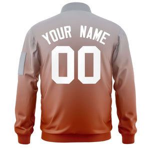 Custom Gray Orange-White Varsity Full-Zip Gradient Fashion Letterman Bomber Jacket