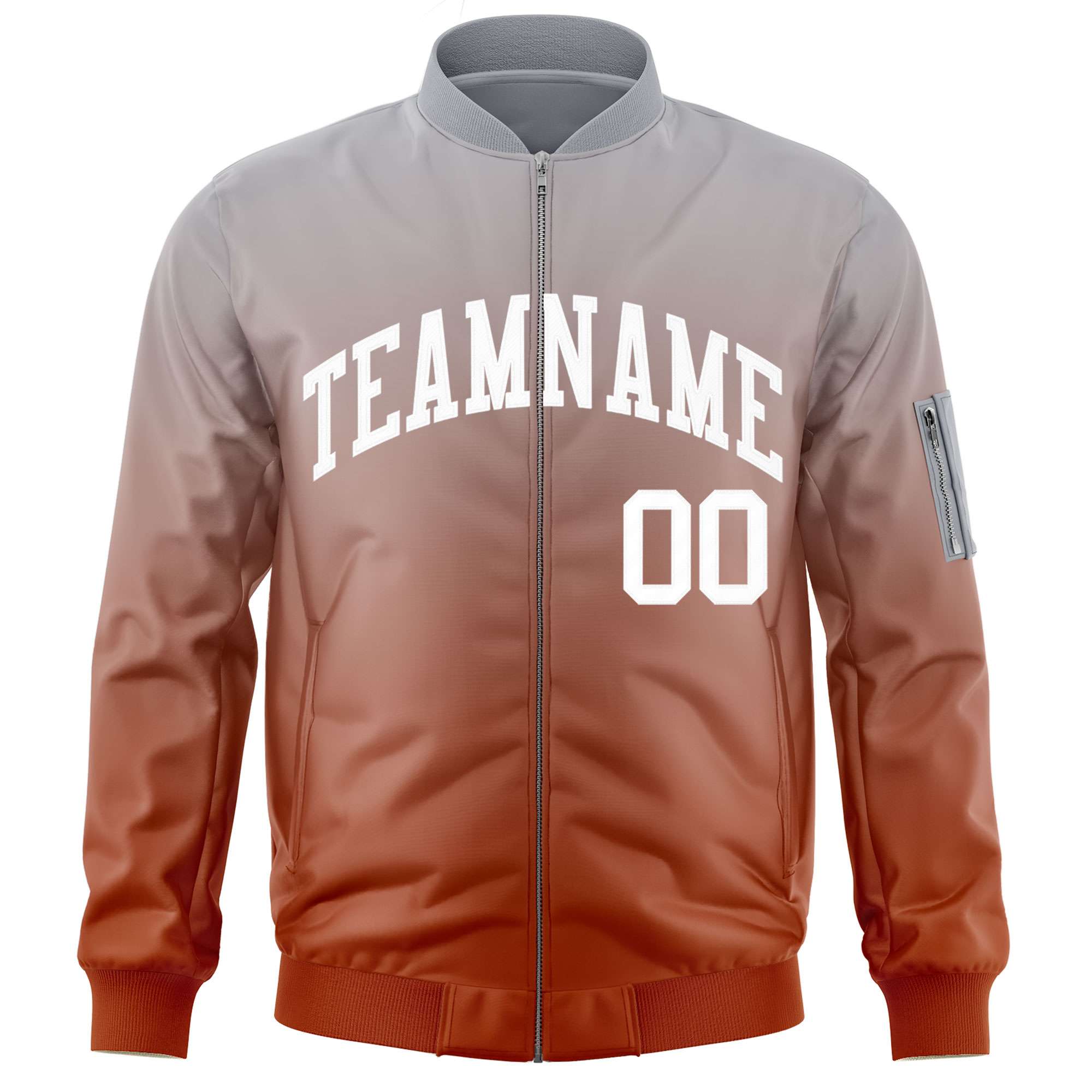 Custom Gray Orange-White Varsity Full-Zip Gradient Fashion Letterman Bomber Jacket