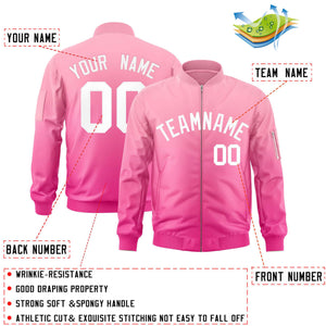 Custom Pink White Varsity Full-Zip Gradient Fashion Letterman Bomber Jacket