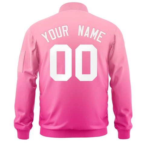 Custom Pink White Varsity Full-Zip Gradient Fashion Letterman Bomber Jacket