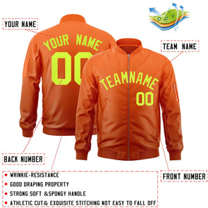 Custom Orange Neon Green Varsity Full-Zip Gradient Fashion Letterman Bomber Jacket