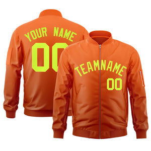 Custom Orange Neon Green Varsity Full-Zip Gradient Fashion Letterman Bomber Jacket