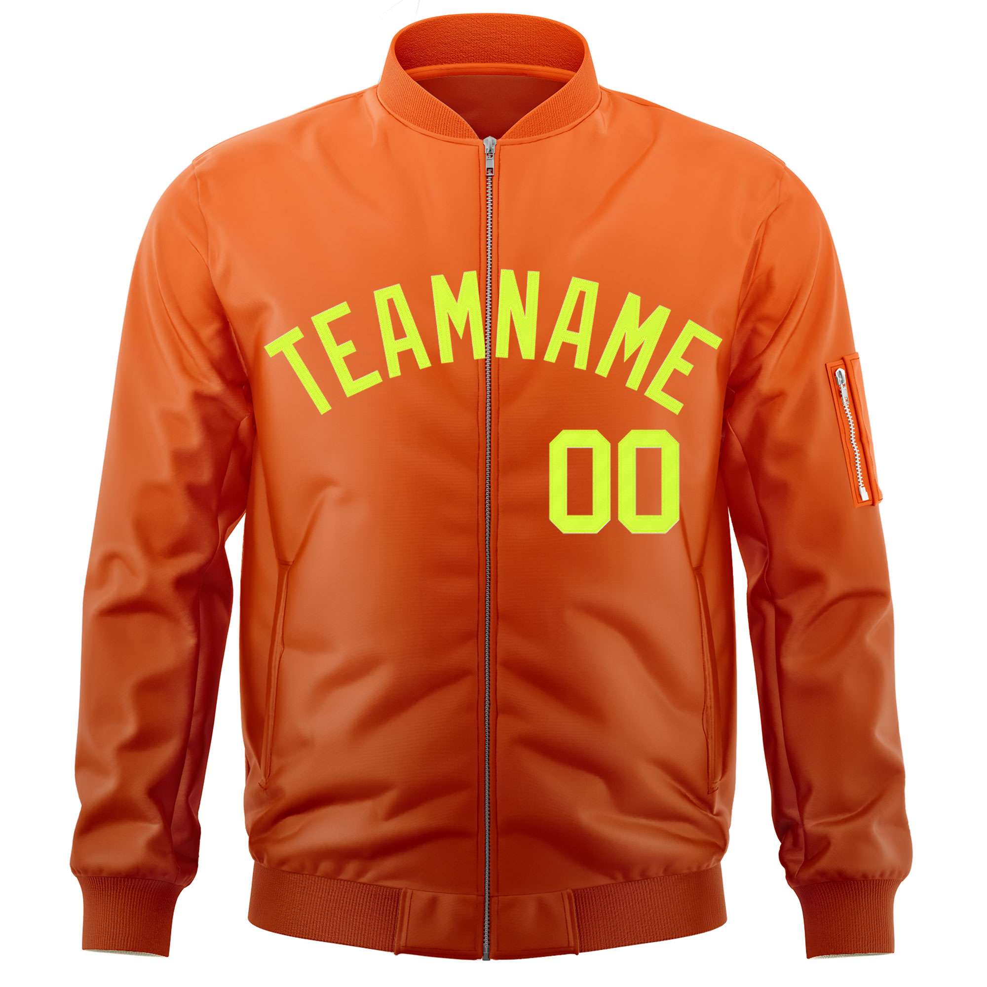 Custom Orange Neon Green Varsity Full-Zip Gradient Fashion Letterman Bomber Jacket