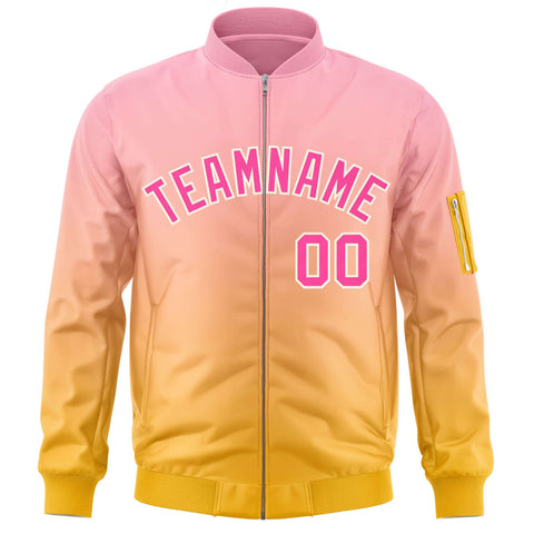 Custom Pink Gold Varsity Full-Zip Gradient Fashion Letterman Bomber Jacket