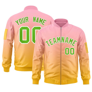 Custom Pink Gold-Green Varsity Full-Zip Gradient Fashion Letterman Bomber Jacket