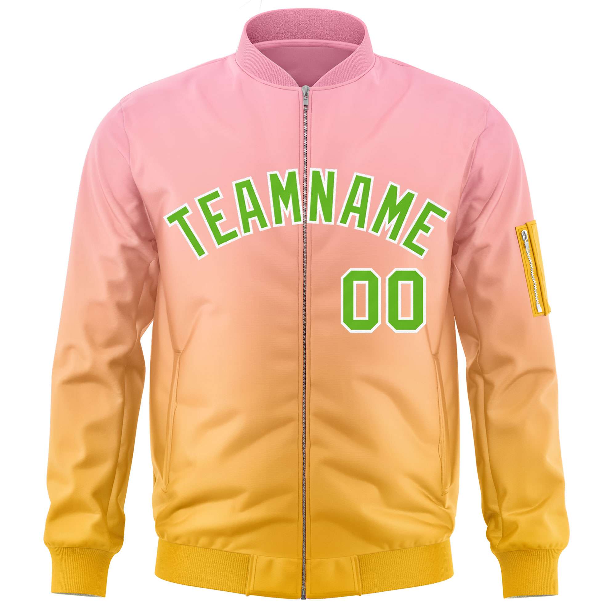 Custom Pink Gold-Green Varsity Full-Zip Gradient Fashion Letterman Bomber Jacket