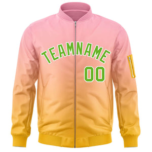 Custom Pink Gold-Green Varsity Full-Zip Gradient Fashion Letterman Bomber Jacket