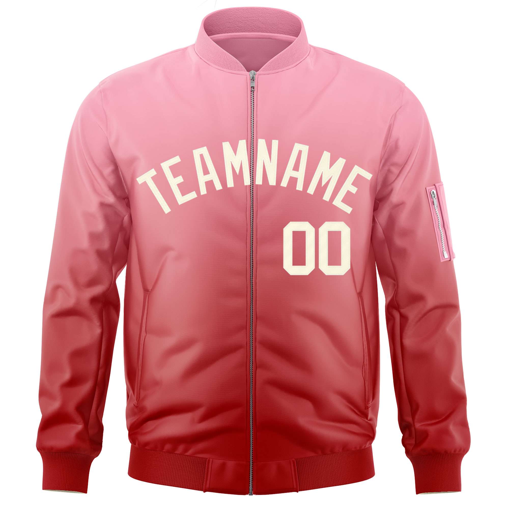 Custom Pink Red-Cream Varsity Full-Zip Gradient Fashion Letterman Bomber Jacket