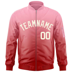 Custom Pink Red-Cream Varsity Full-Zip Gradient Fashion Letterman Bomber Jacket