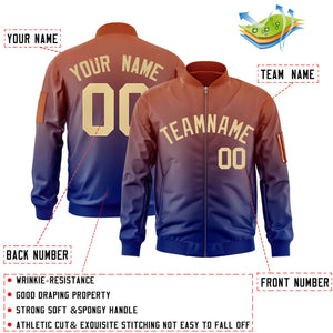 Custom Orange Navy-Khaki Varsity Full-Zip Gradient Fashion Letterman Bomber Jacket