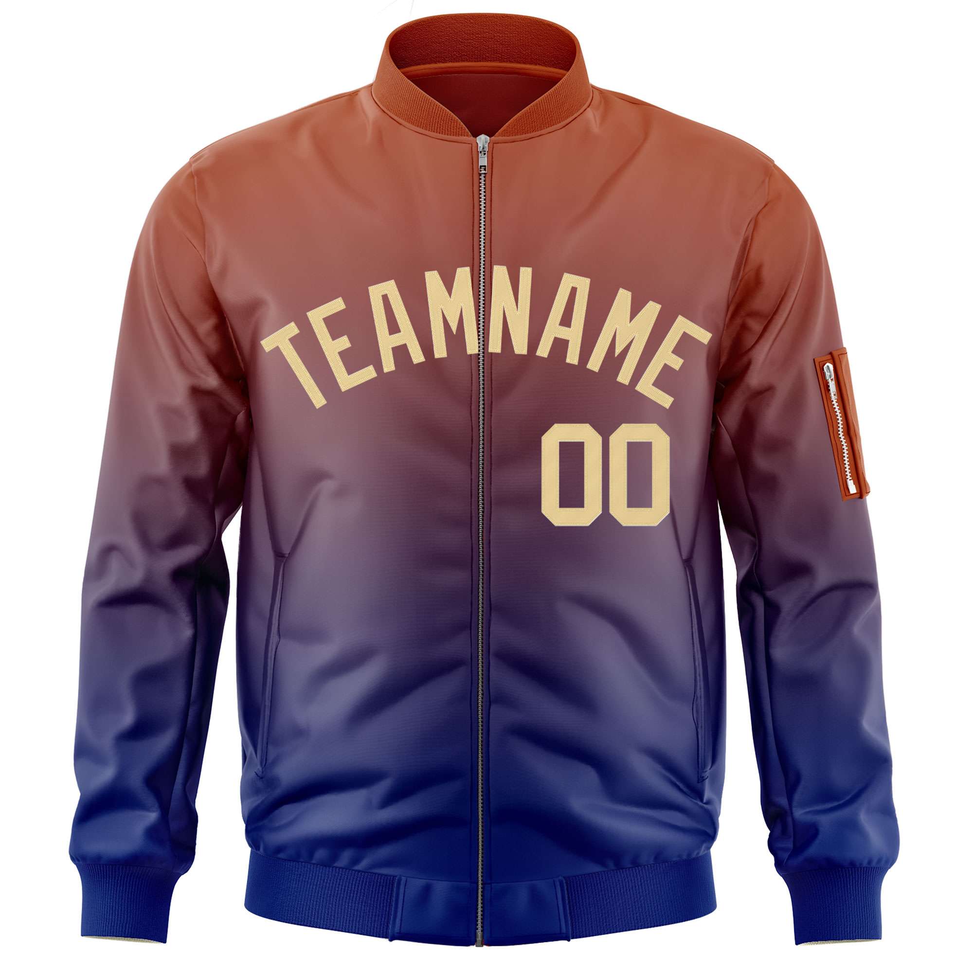 Custom Orange Navy-Khaki Varsity Full-Zip Gradient Fashion Letterman Bomber Jacket