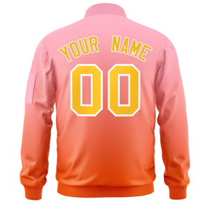 Custom Pink Orange-Gold Varsity Full-Zip Gradient Fashion Letterman Bomber Jacket