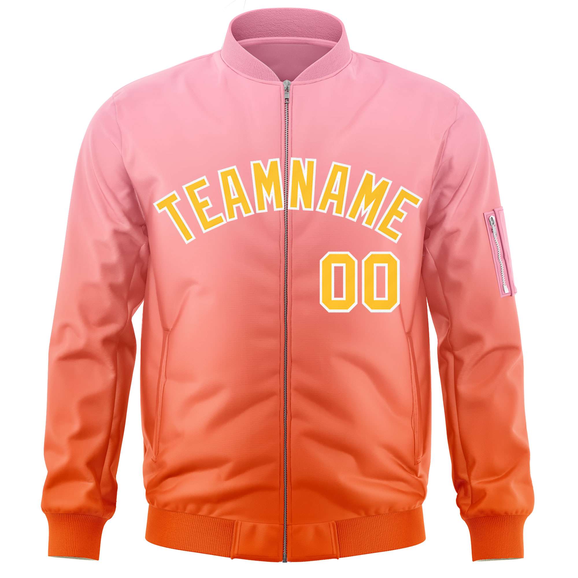 Custom Pink Orange-Gold Varsity Full-Zip Gradient Fashion Letterman Bomber Jacket