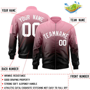 Custom Pink Black-White Varsity Full-Zip Gradient Fashion Letterman Bomber Jacket