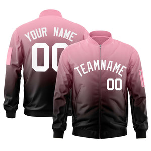 Custom Pink Black-White Varsity Full-Zip Gradient Fashion Letterman Bomber Jacket