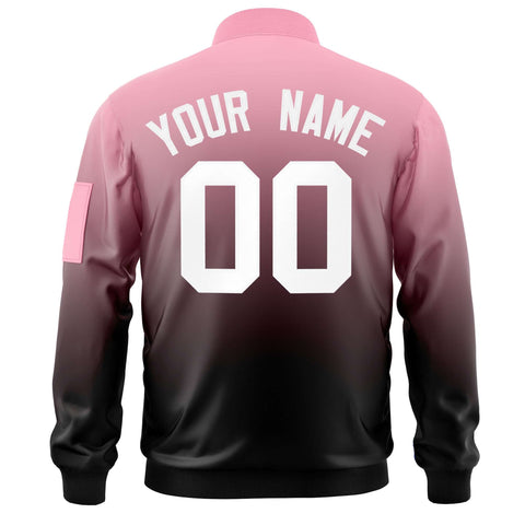 Custom Pink Black-White Varsity Full-Zip Gradient Fashion Letterman Bomber Jacket
