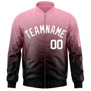 Custom Pink Black-White Varsity Full-Zip Gradient Fashion Letterman Bomber Jacket