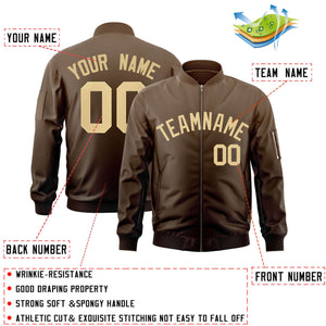 Custom Brown Khaki Varsity Full-Zip Gradient Fashion Letterman Bomber Jacket