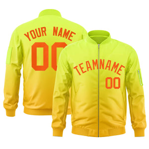 Custom Neon Green Gold-Orange Varsity Full-Zip Gradient Fashion Letterman Bomber Jacket