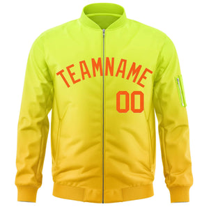 Custom Neon Green Gold-Orange Varsity Full-Zip Gradient Fashion Letterman Bomber Jacket