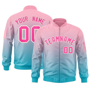 Custom Pink Light Blue Varsity Full-Zip Gradient Fashion Letterman Bomber Jacket