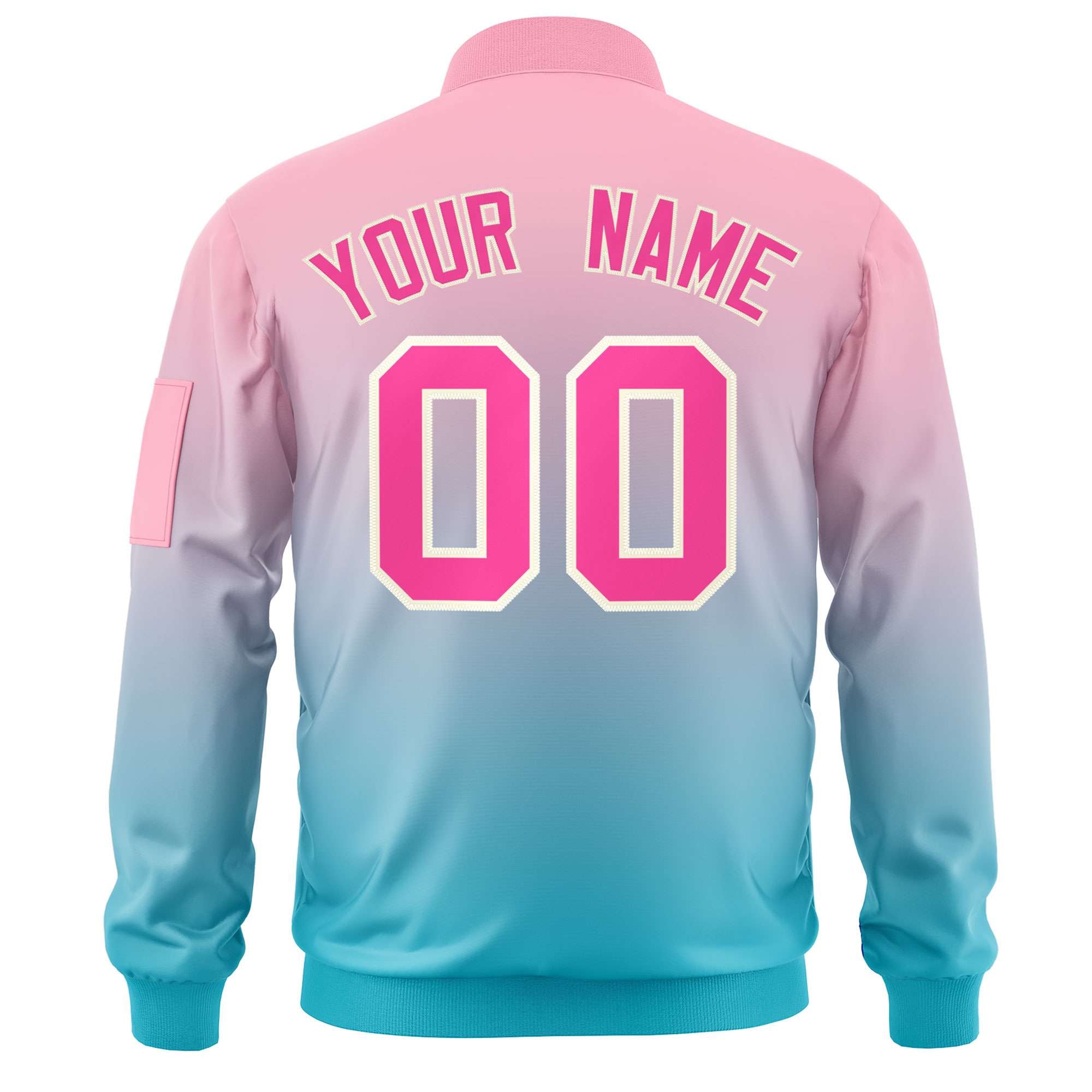 Custom Pink Light Blue Varsity Full-Zip Gradient Fashion Letterman Bomber Jacket