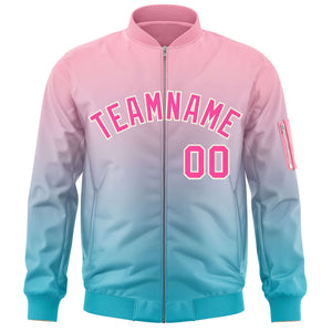 Custom Pink Light Blue Varsity Full-Zip Gradient Fashion Letterman Bomber Jacket