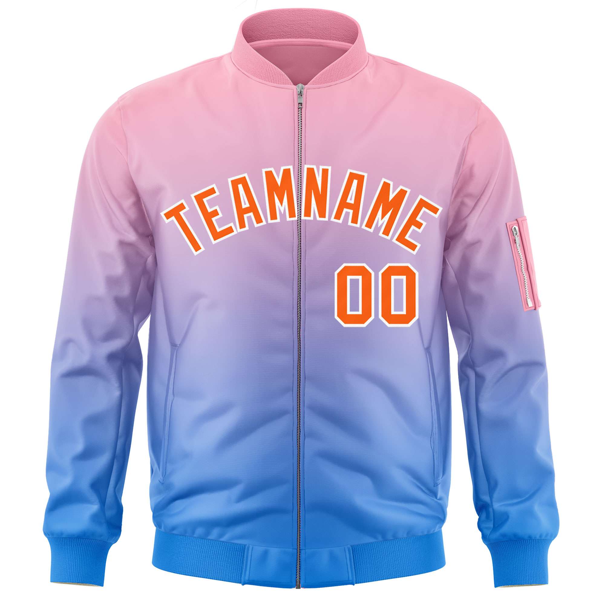 Custom Pink Powder Blue-Orange Varsity Full-Zip Gradient Fashion Letterman Bomber Jacket