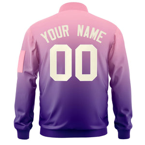 Custom Pink Purple-Cream Varsity Full-Zip Gradient Fashion Letterman Bomber Jacket