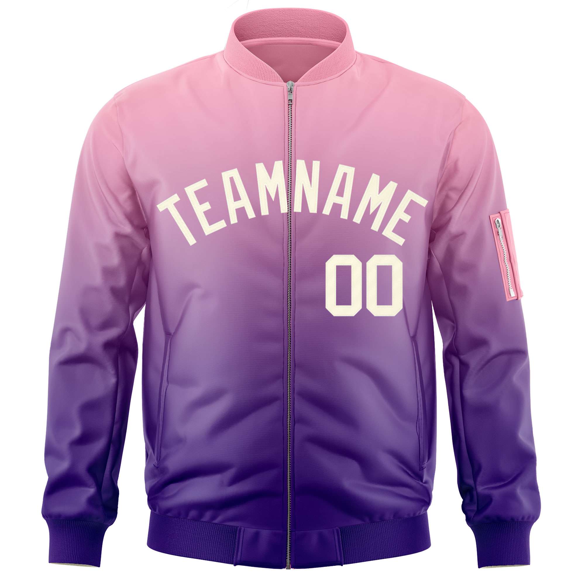 Custom Pink Purple-Cream Varsity Full-Zip Gradient Fashion Letterman Bomber Jacket