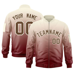 Custom Cream Crimson-Brown Varsity Full-Zip Gradient Fashion Letterman Bomber Jacket