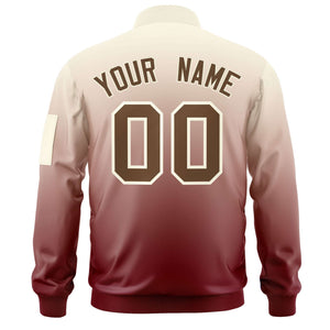 Custom Cream Crimson-Brown Varsity Full-Zip Gradient Fashion Letterman Bomber Jacket