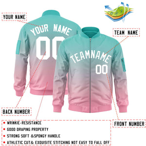 Custom Aqua Pink-White Varsity Full-Zip Gradient Fashion Letterman Bomber Jacket