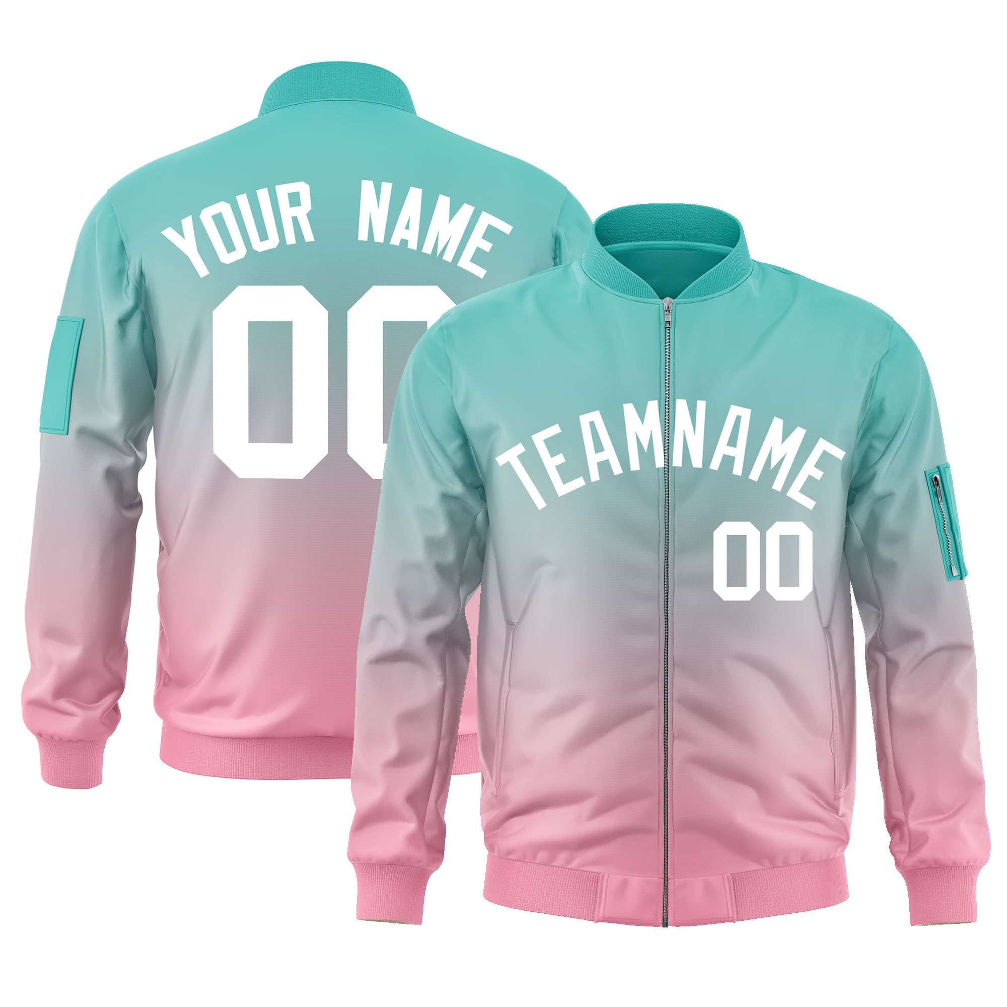 Custom Aqua Pink-White Varsity Full-Zip Gradient Fashion Letterman Bomber Jacket