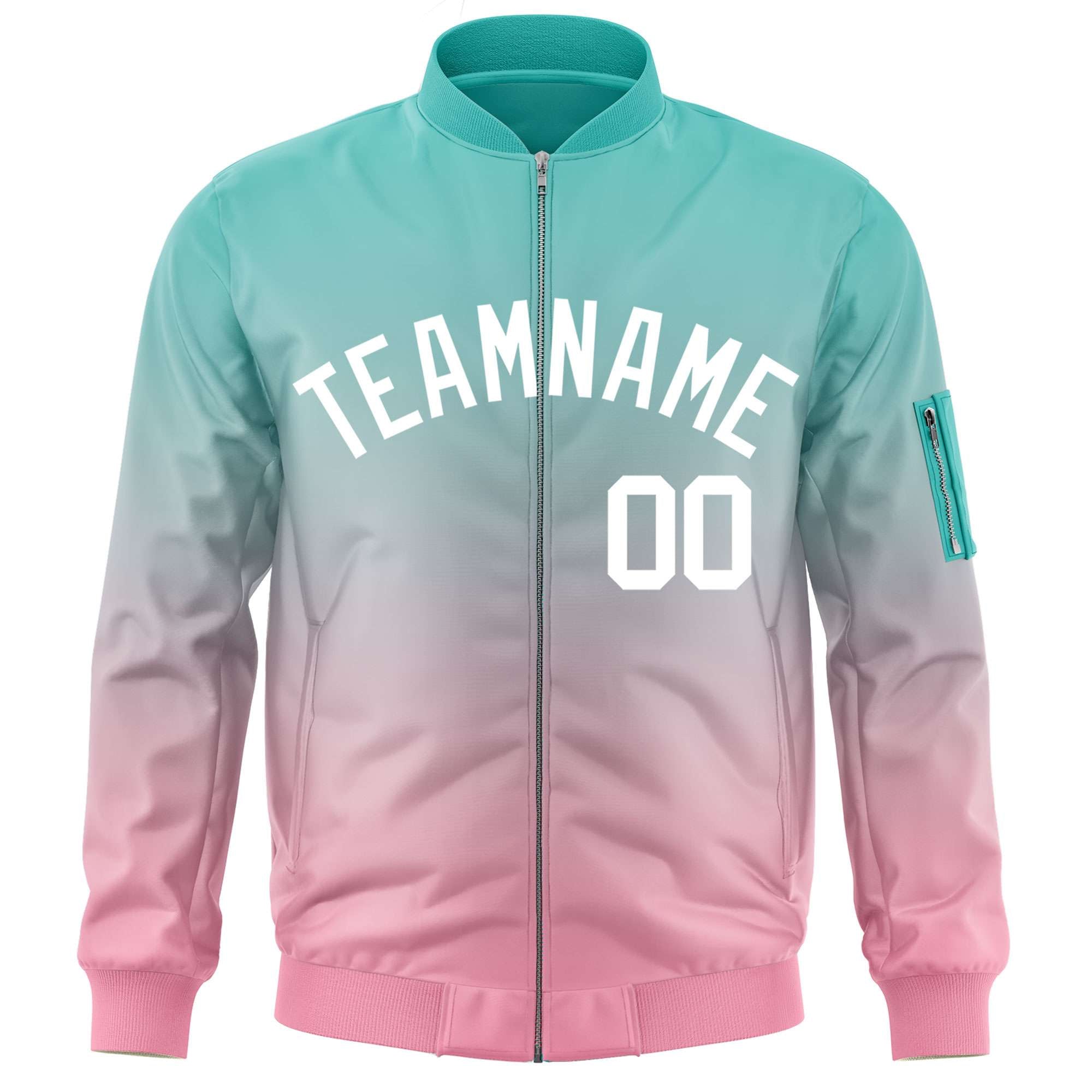 Custom Aqua Pink-White Varsity Full-Zip Gradient Fashion Letterman Bomber Jacket