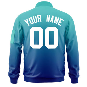 Custom Aqua Royal-White Varsity Full-Zip Gradient Fashion Letterman Bomber Jacket