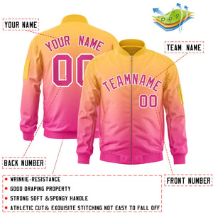 Custom Gold Pink Varsity Full-Zip Gradient Fashion Letterman Bomber Jacket