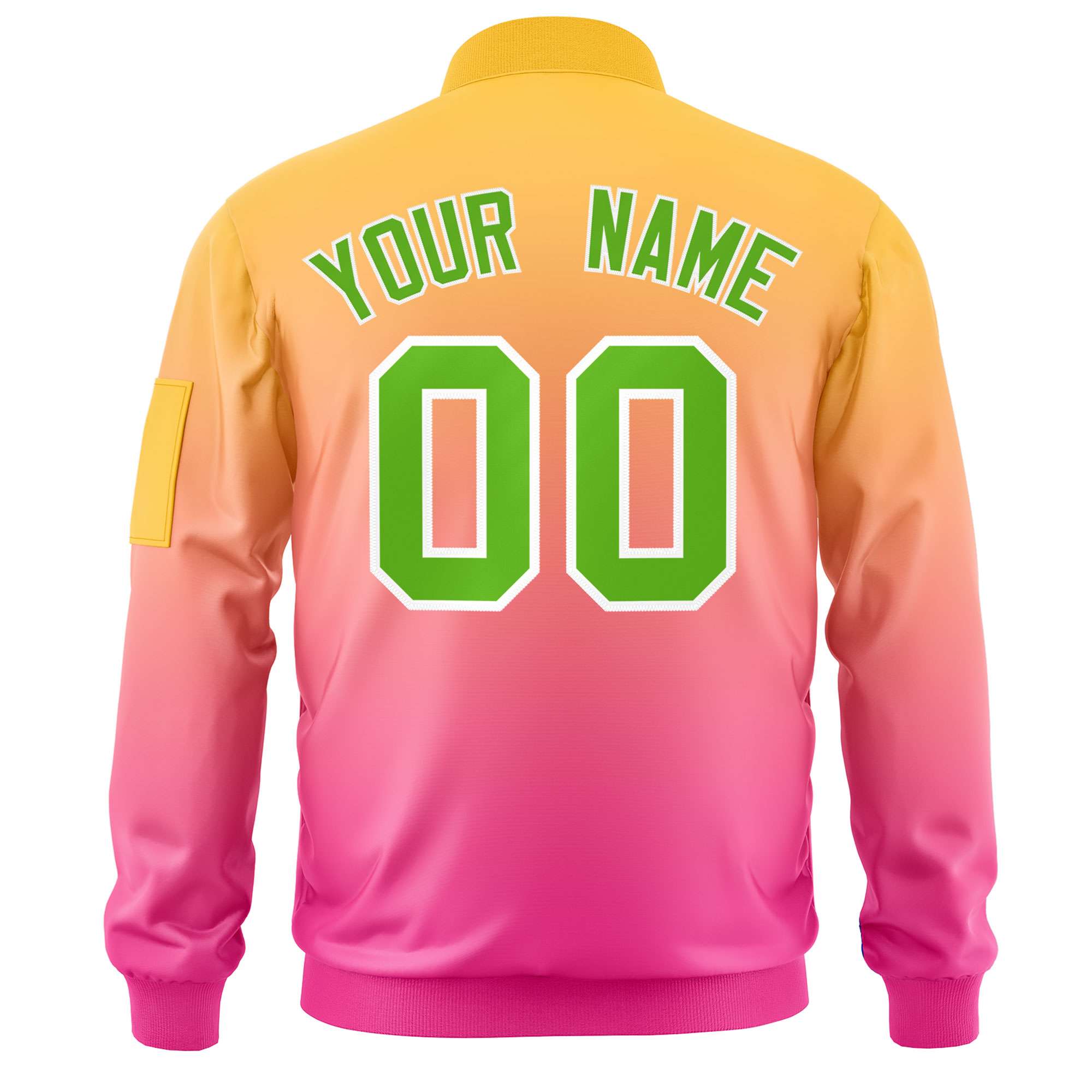 Custom Gold Pink-Green Varsity Full-Zip Gradient Fashion Letterman Bomber Jacket