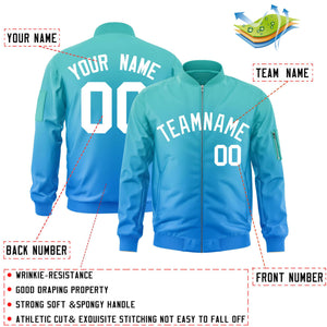 Custom Aqua Powder Blue-White Varsity Full-Zip Gradient Fashion Letterman Bomber Jacket