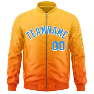 Custom Gold Orange-Powder Blue Varsity Full-Zip Gradient Fashion Letterman Bomber Jacket