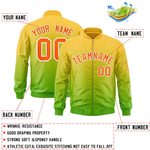 Custom Gold Green-Orange Varsity Full-Zip Gradient Fashion Letterman Bomber Jacket