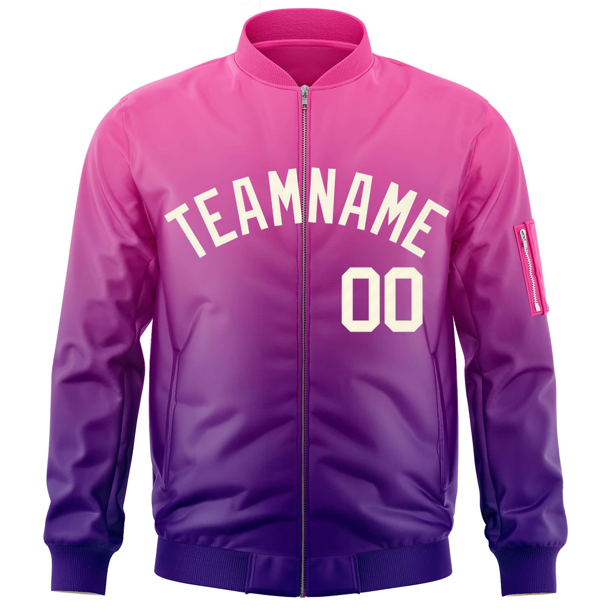 Custom Pink Purple-Cream Varsity Full-Zip Gradient Fashion Letterman Bomber Jacket