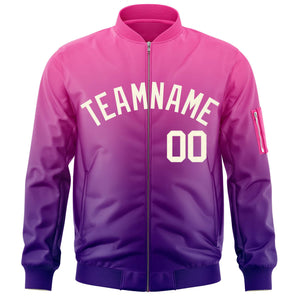 Custom Pink Purple-Cream Varsity Full-Zip Gradient Fashion Letterman Bomber Jacket