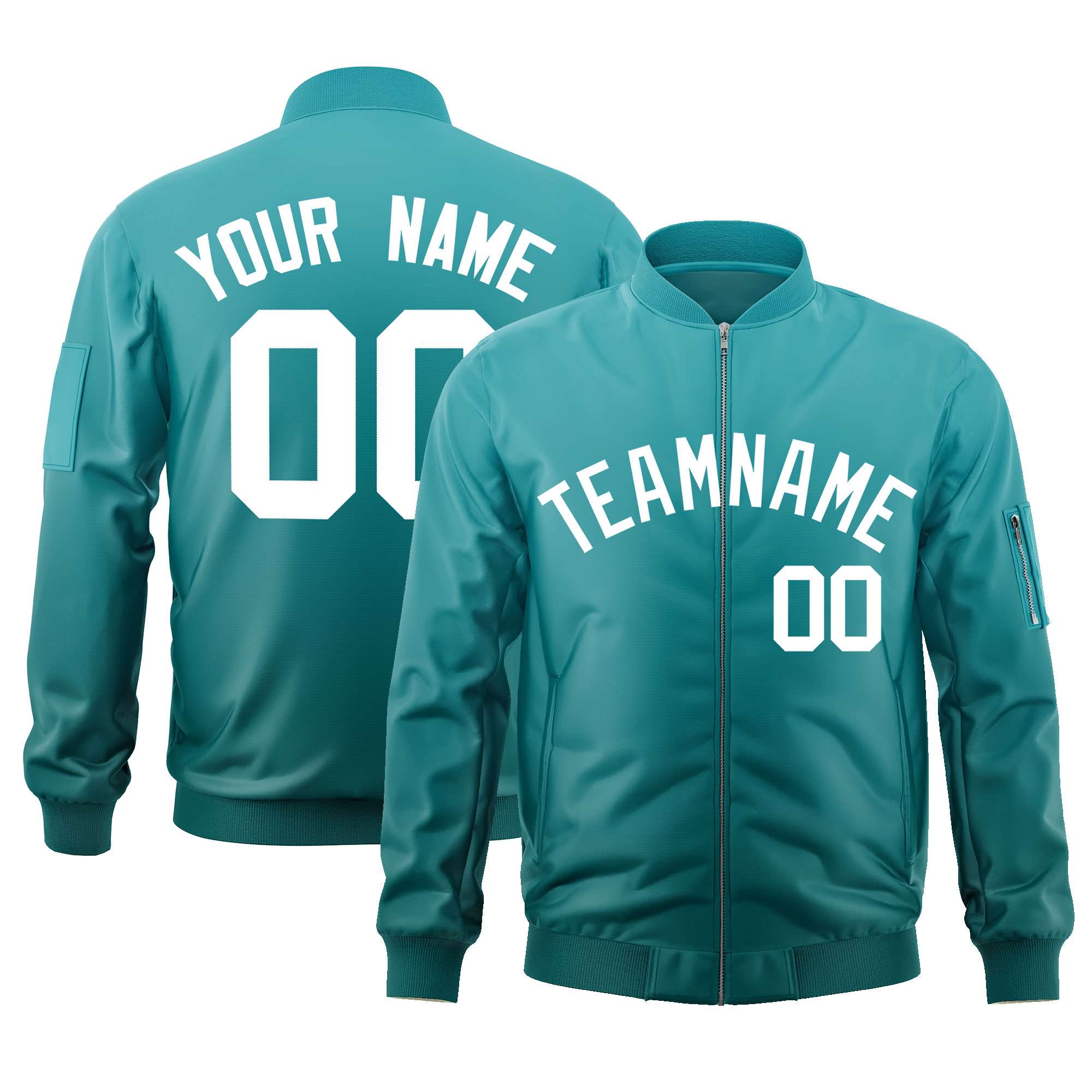 Custom Aqua White Varsity Full-Zip Gradient Fashion Letterman Bomber Jacket