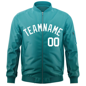 Custom Aqua White Varsity Full-Zip Gradient Fashion Letterman Bomber Jacket