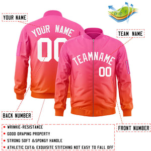 Custom Pink Orange-White Varsity Full-Zip Gradient Fashion Letterman Bomber Jacket