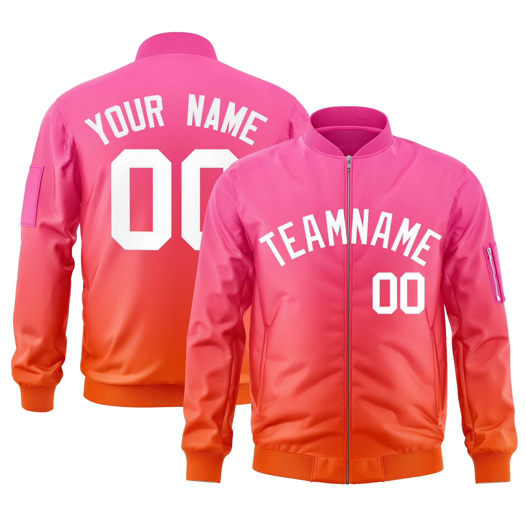 Custom Pink Orange-White Varsity Full-Zip Gradient Fashion Letterman Bomber Jacket